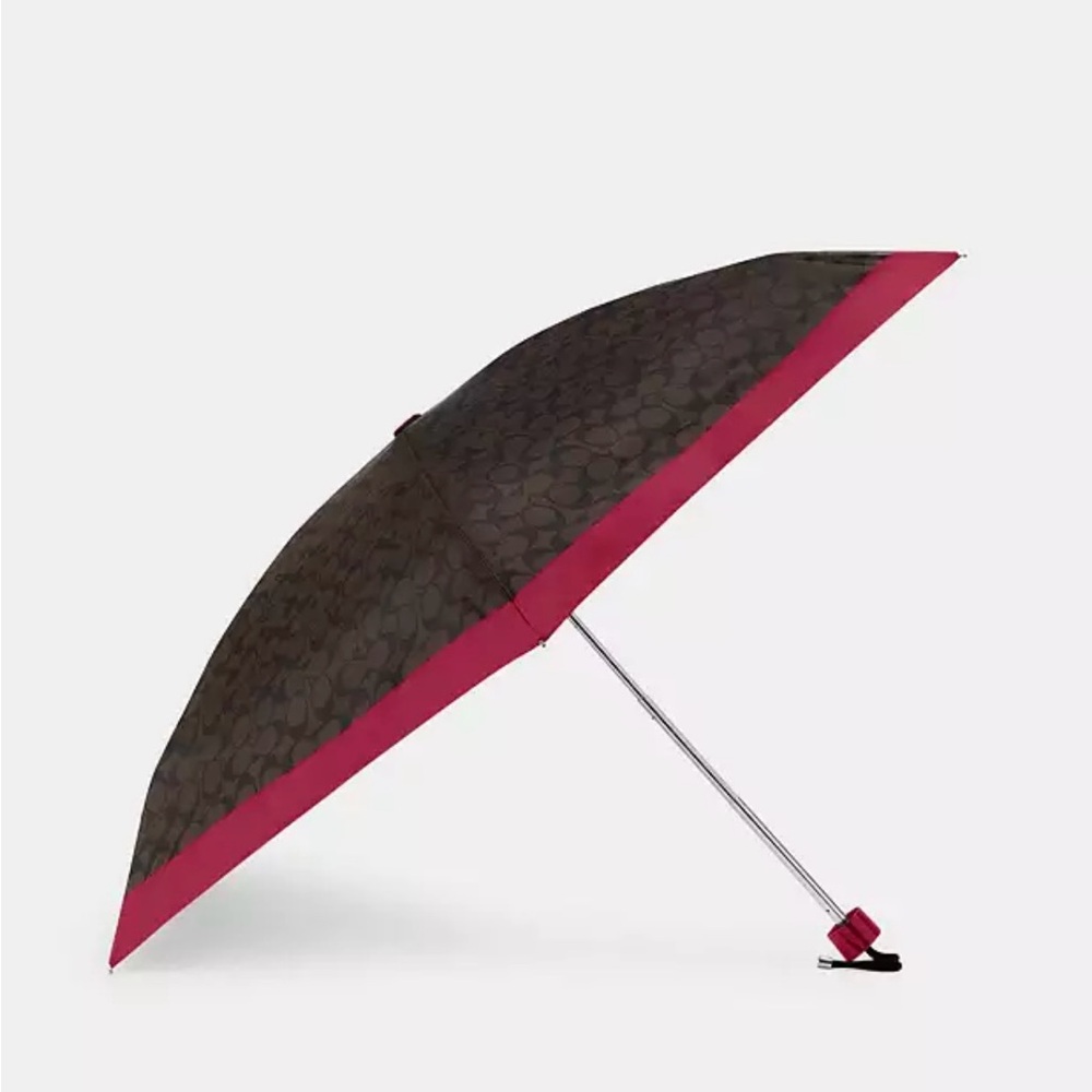 Coach Silver Brown/Bright Violet Signature Mini Umbrella